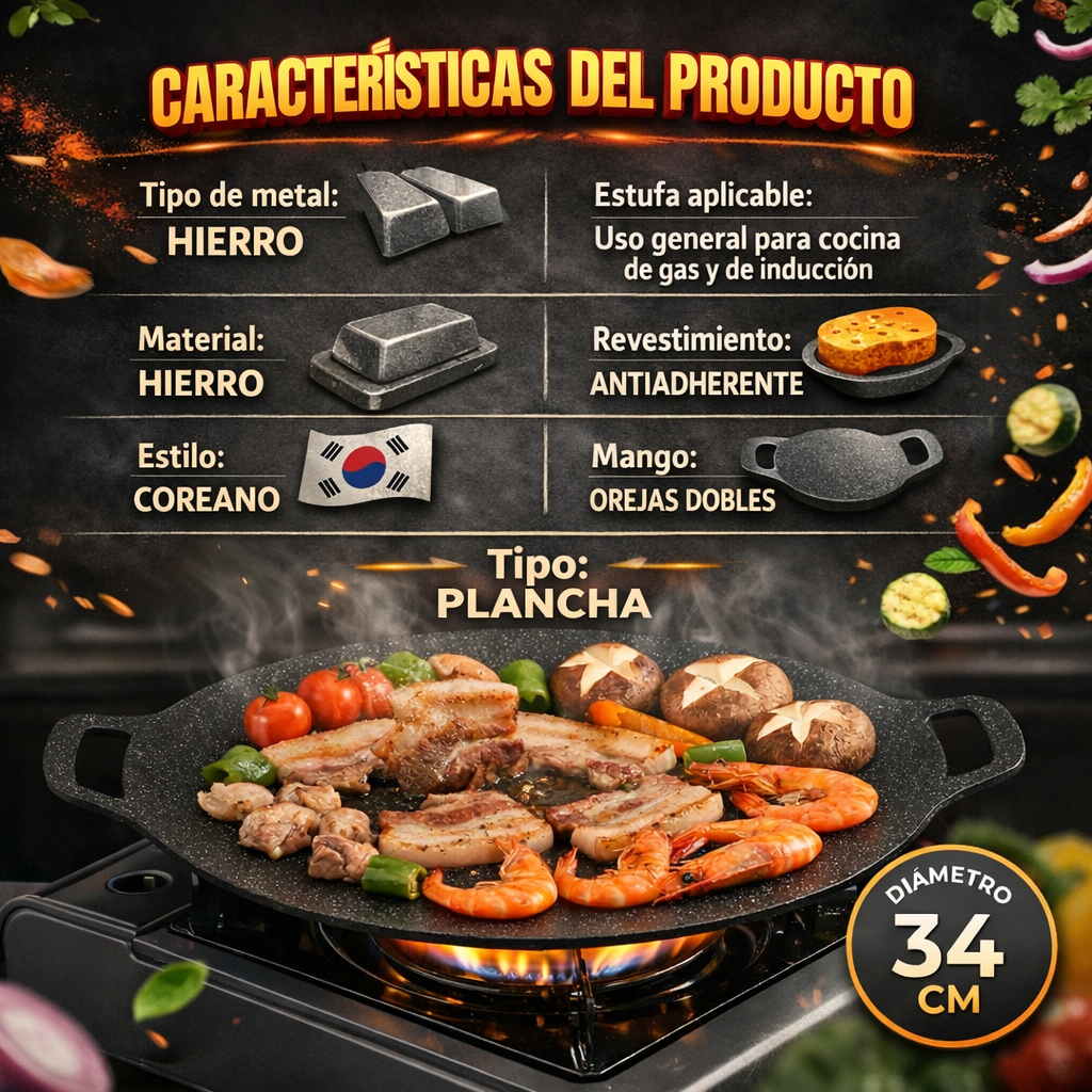 🎁HOY ENVÍO GRATIS🎁 PLANCHA COREANA ANTIADHERENTE TEPPANYAKI 34CM