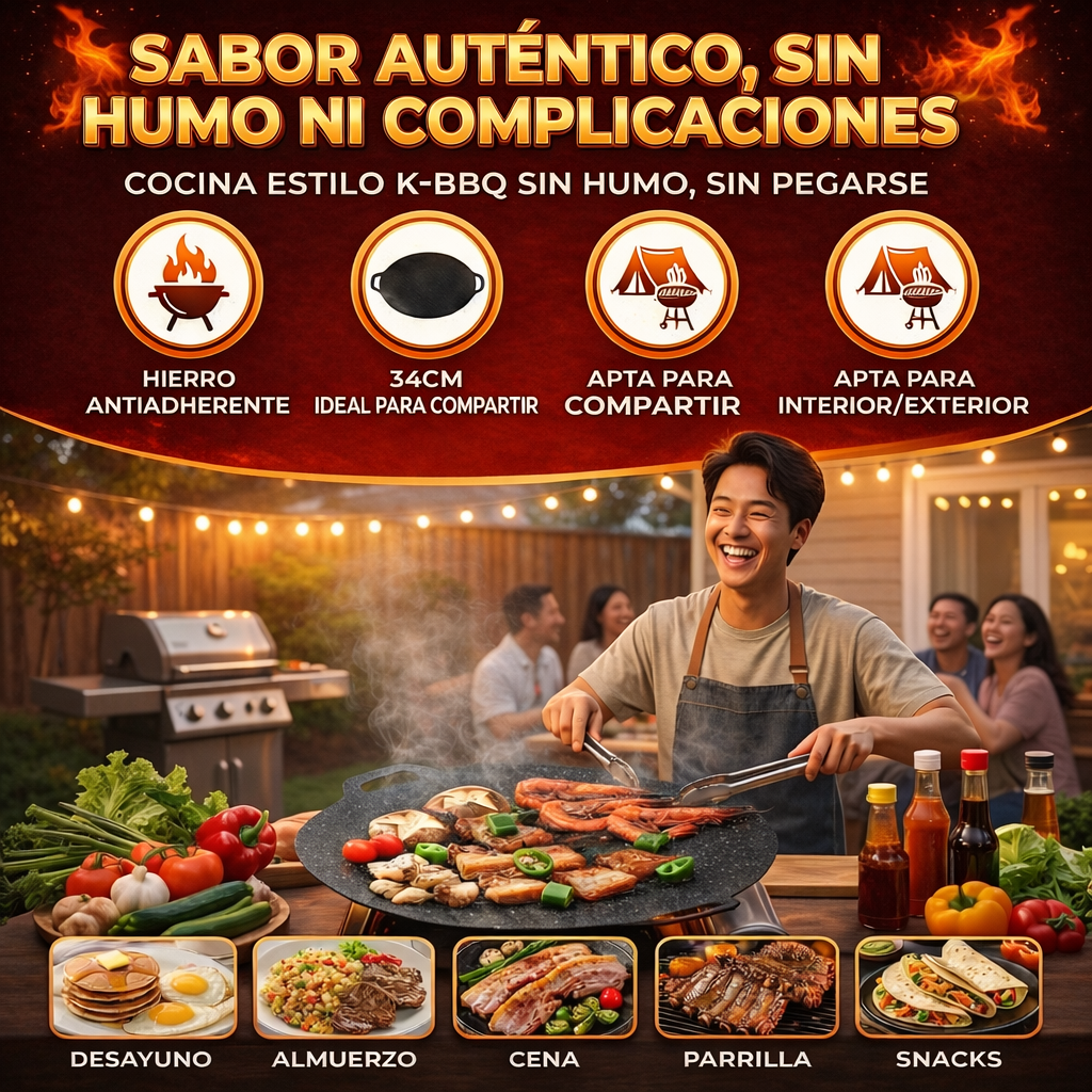 🎁HOY ENVÍO GRATIS🎁 PLANCHA COREANA ANTIADHERENTE TEPPANYAKI 34CM