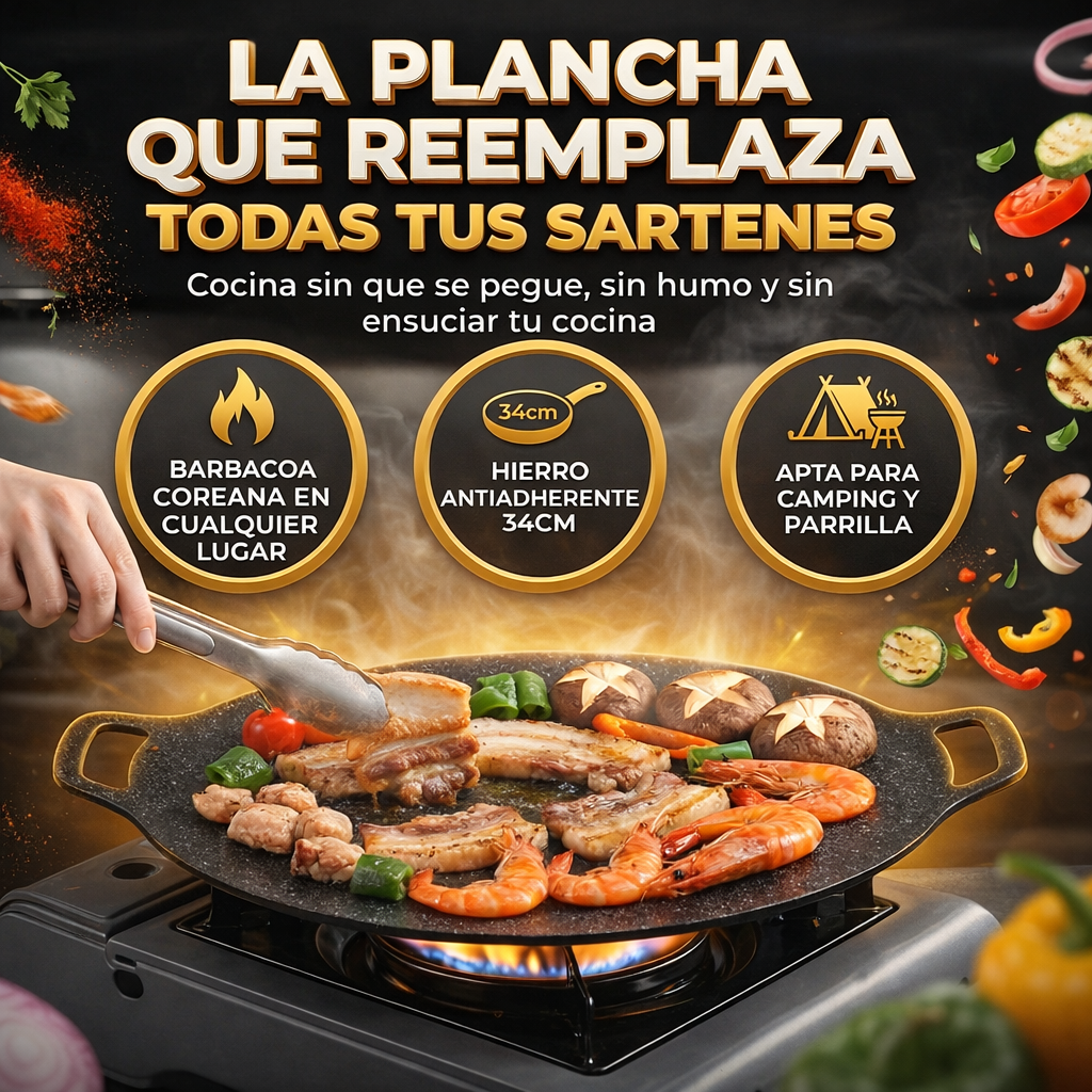 🎁HOY ENVÍO GRATIS🎁 PLANCHA COREANA ANTIADHERENTE TEPPANYAKI 34CM