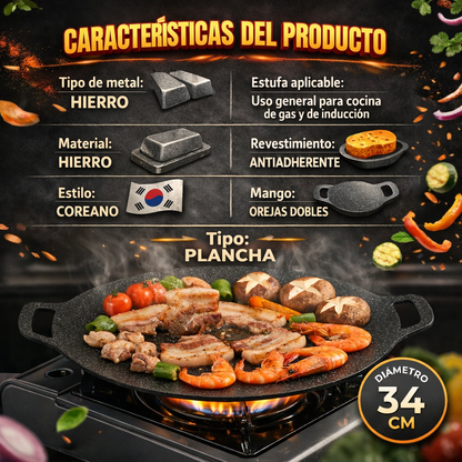 🎁HOY ENVÍO GRATIS🎁 PLANCHA COREANA ANTIADHERENTE TEPPANYAKI 34CM