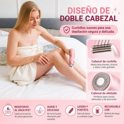 🌸✨ Depiladora Facial y Corporal 2 en 1 para Mujer | Doble Cabezal + Resistente al Agua IPX7 💖