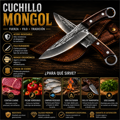 🔥 CUCHILLO MONGOL PREMIUM — ¡Paga 1 y Llévate 2! ⚔️ Calidad Profesional al Mejor Precio 🔥