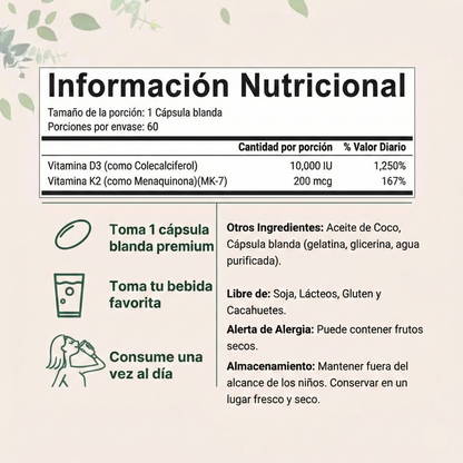 MicroIngredients® Vitamina D3+K2 Complex | Revitaliza tu Cuerpo (Suministro para 3 Meses 90und)