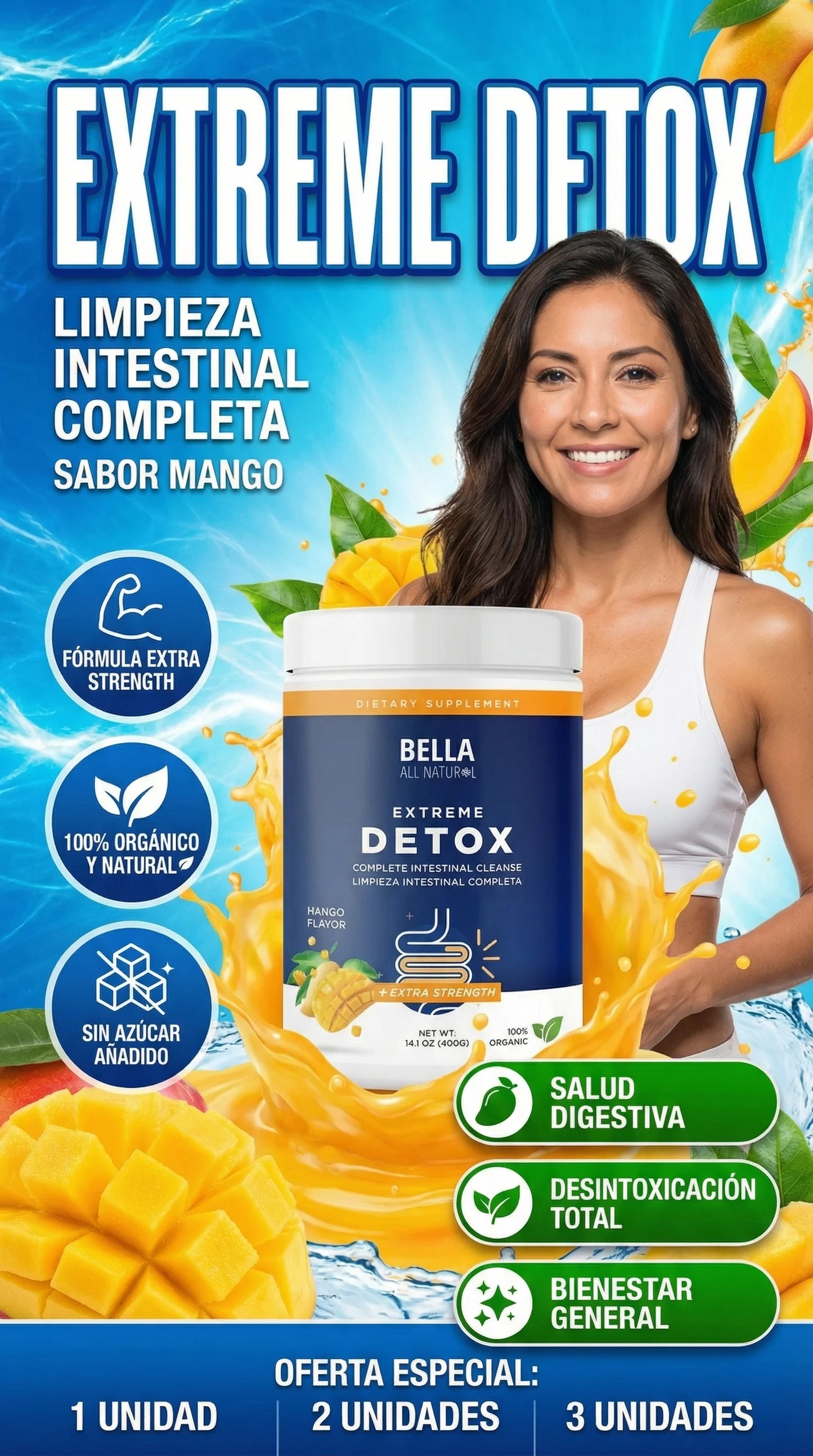 Extreme Detox: Limpieza Intestinal Profunda - Fórmula Extra Fuerte (Mango)